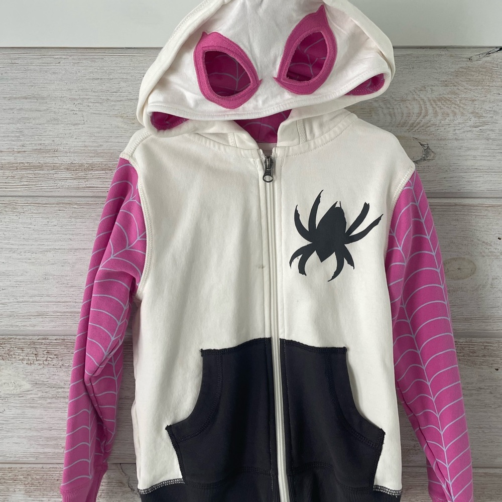 Ghost Spider Marvel White Hoodie with Pink and Black Accents